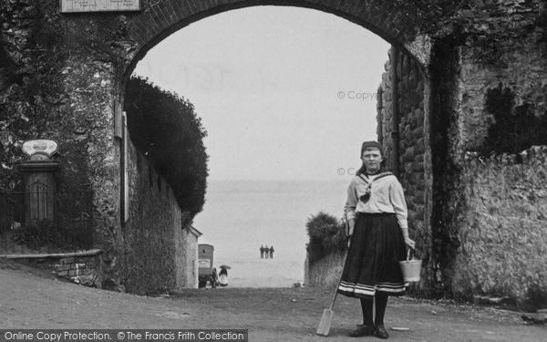 Photo of Tenby, Girl At Entrance To Castle 1890