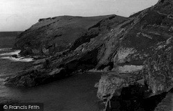 Bridge To Castle Ruins And Headland c.1955, Tintagel