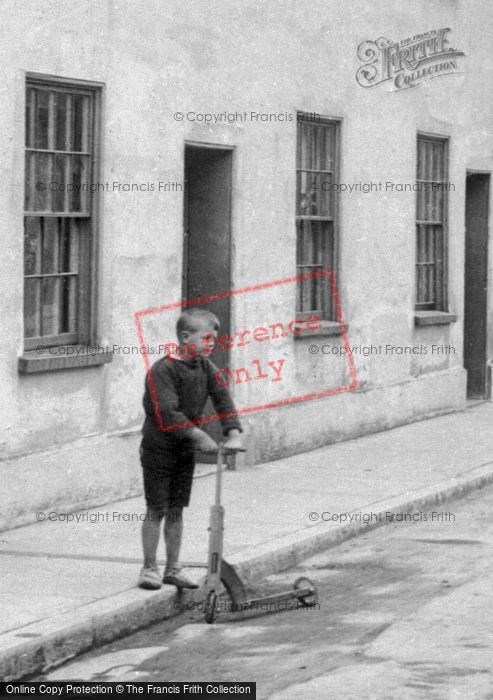 Photo of Tiverton, Boy With A Scooter, Castle Street 1920