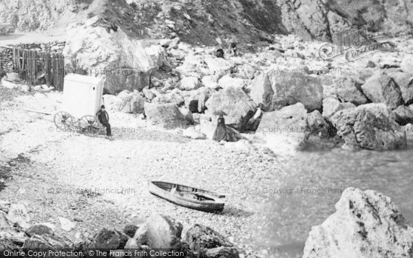 Photo of Torquay, Anstey's Cove, Bathing Machine And A Boat 1894