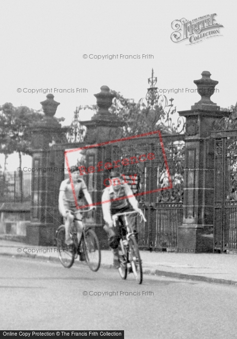 Photo of Tunstall, Cyclists At Park Gates c.1955
