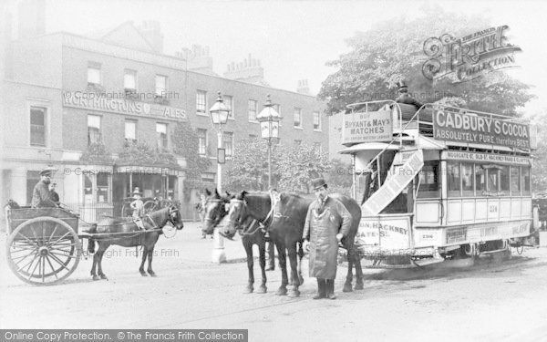 Photo of Upper Clapton, Horse Drawn Bus And The White Swan c.1885
