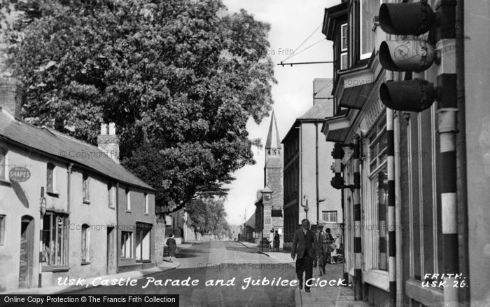 Photo of Usk, Castle Parade And Jubilee Clock c.1955