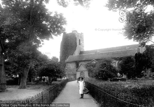 Photo of Walton On Thames, Girl By St Mary's Church 1908
