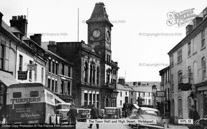 Photo of Welshpool, The Town Hall And High Street c.1955