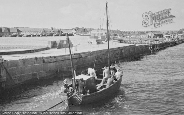 Photo of West Bay, Harbour Entrance, A Boat c.1955