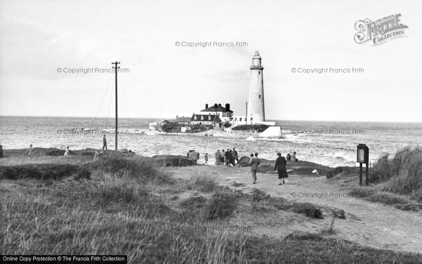 Whitley Bay, St Mary's Island and Lighthouse c1955