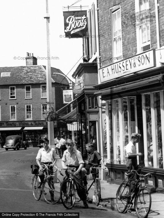 Photo of Wokingham, Cyclists Outside Hussey & Son c.1955