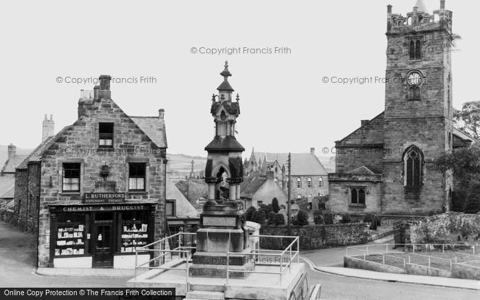 Photo of Wooler, The Cross, St Mary's Church And War Memorial c.1955