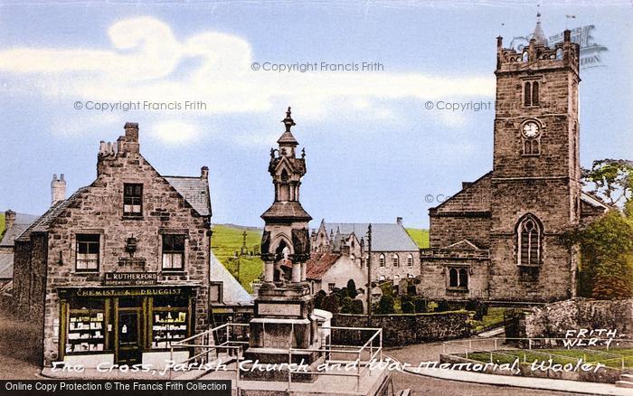 Photo of Wooler, The Cross, St Mary's Church And War Memorial c.1955
