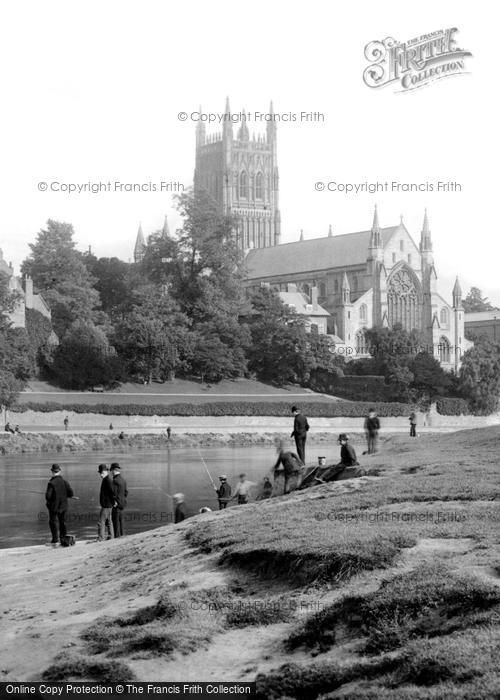 Photo of Worcester, Gentlemen Fishing On River Severn 1891