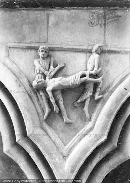 Photo of Worcester, The Cathedral, Sculpture In South Transept 'a Sinner Bound' 1907