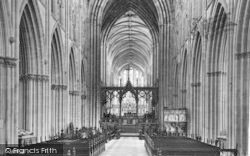 The Cathedral, The Nave Looking East c.1910, Worcester