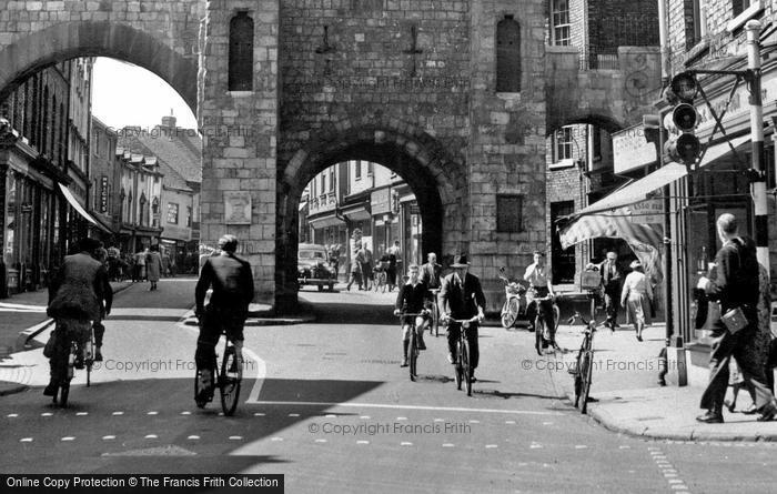Photo of York, Cyclists, Monk Bar c.1950